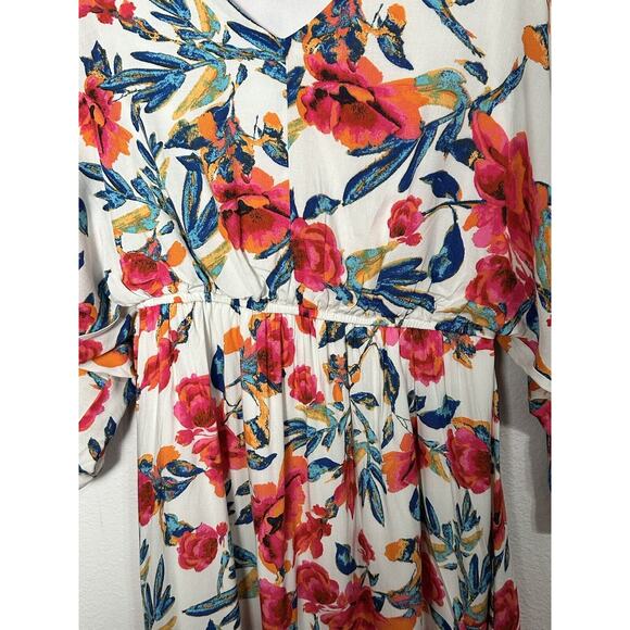 Andree by Unit Women’s Colorful Floral Printed Puff Sleeve Boho Dress Sz Medium - Picture 2 of 6